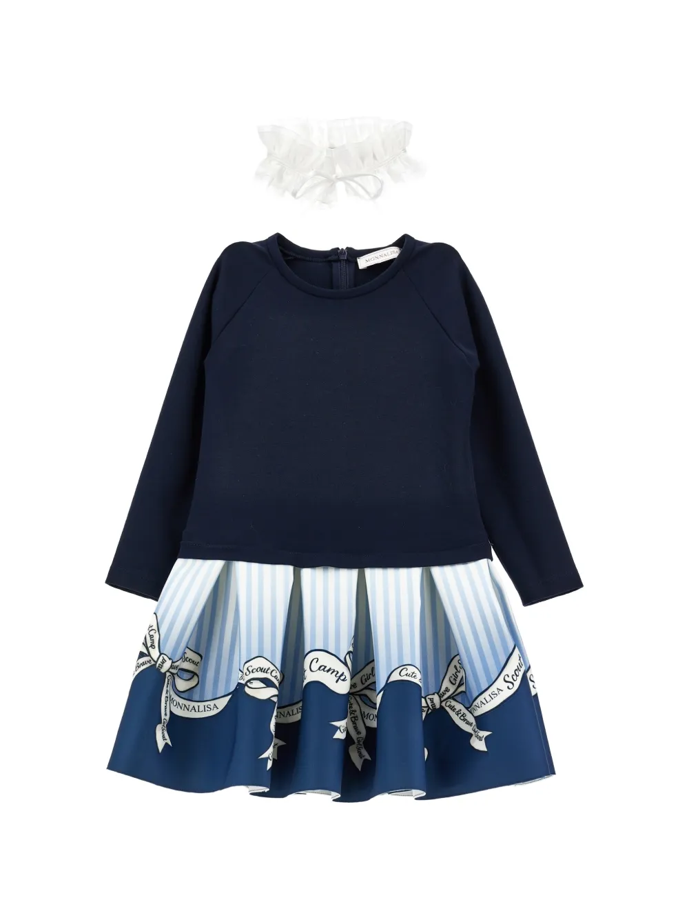 Monnalisa Jurk met ruchekraag en vlakken Blauw