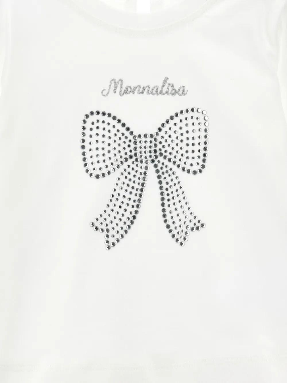 Monnalisa T-shirt met verfraaid met stras en strik Wit