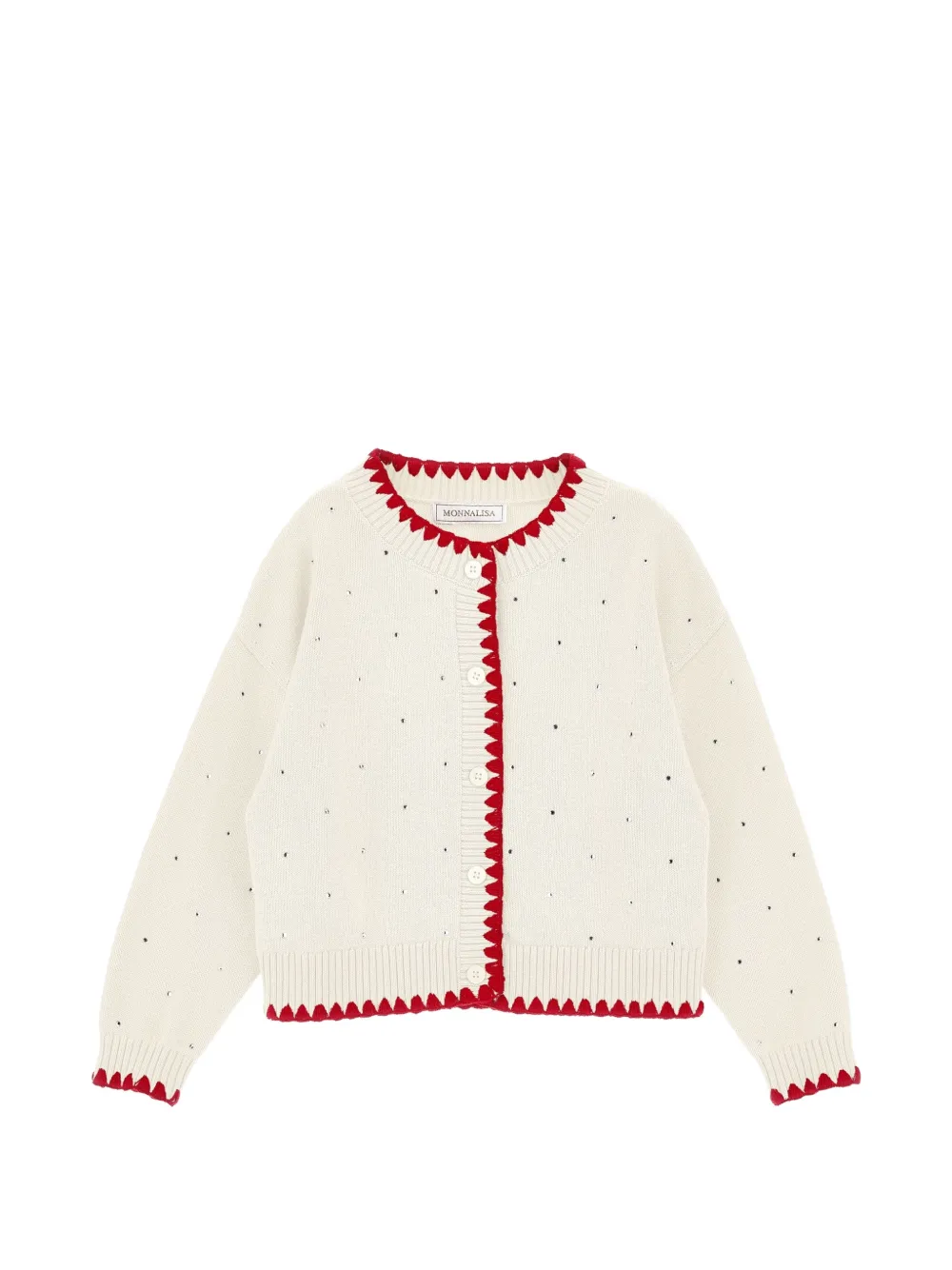 Monnalisa rhinestone-embellished scalloped cardigan - Neutrals