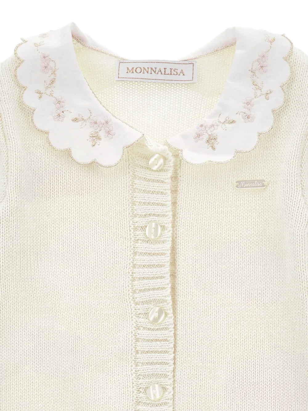 Monnalisa Gebreide romper met borduurwerk Beige