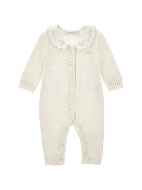Monnalisa embroidered-collar knitted romper