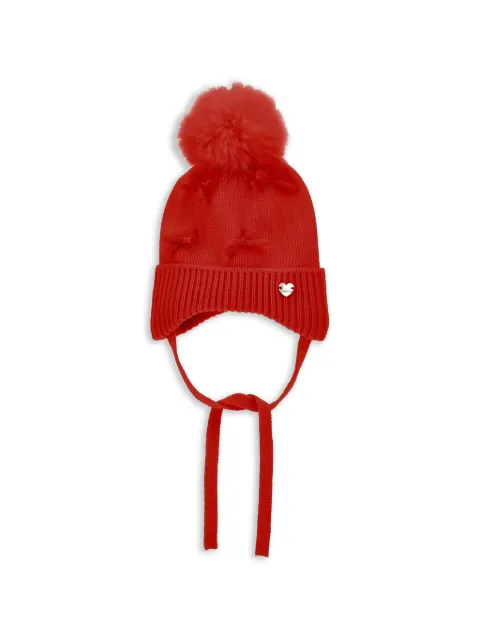 Monnalisa bow-embellished pompom beanie hat