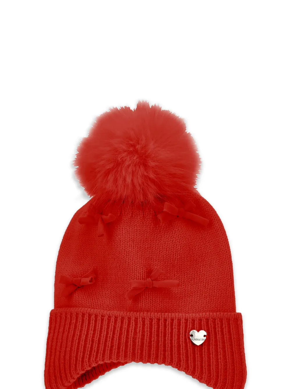 Monnalisa Muts met strik en pompon Rood