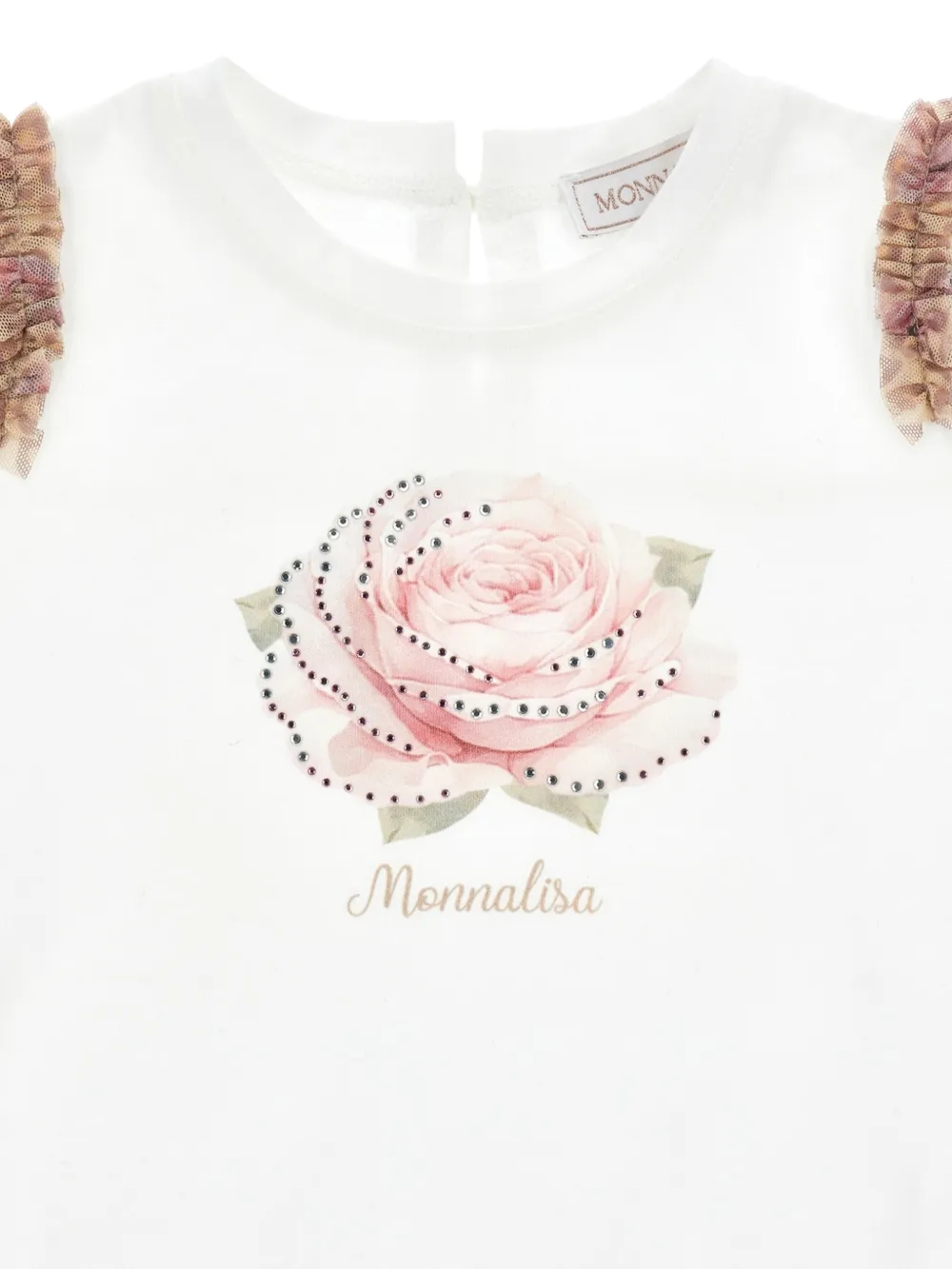 Monnalisa T-shirt met roosprint en ruches Wit