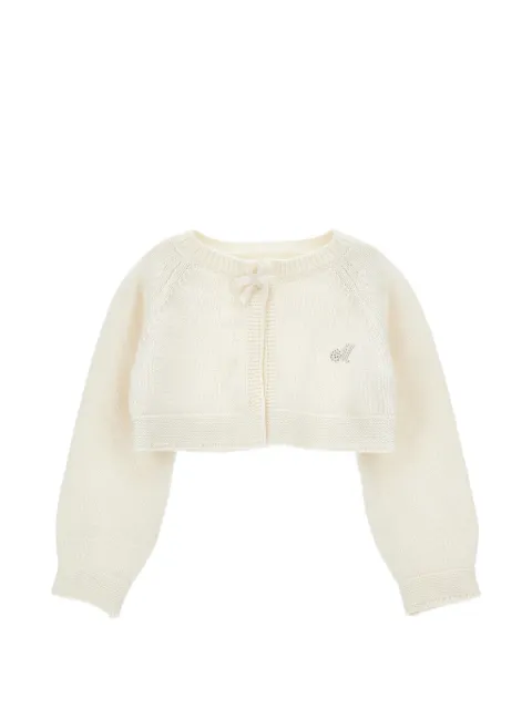 Monnalisa bow-detail rhinestone-logo cardigan