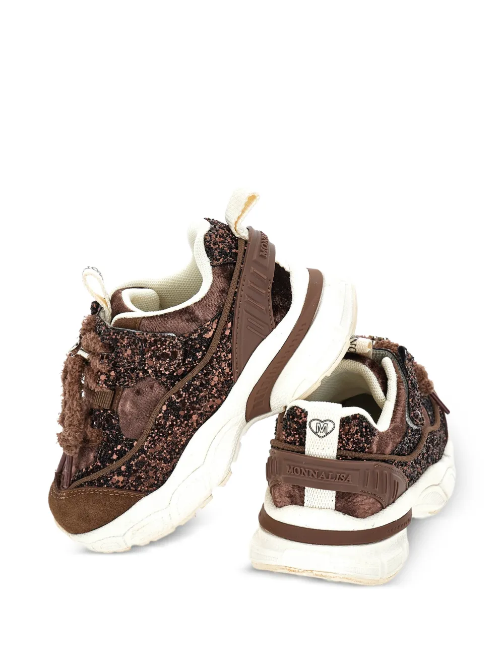 Monnalisa Sneakers verfraaid met glitters en hart hanger Bruin