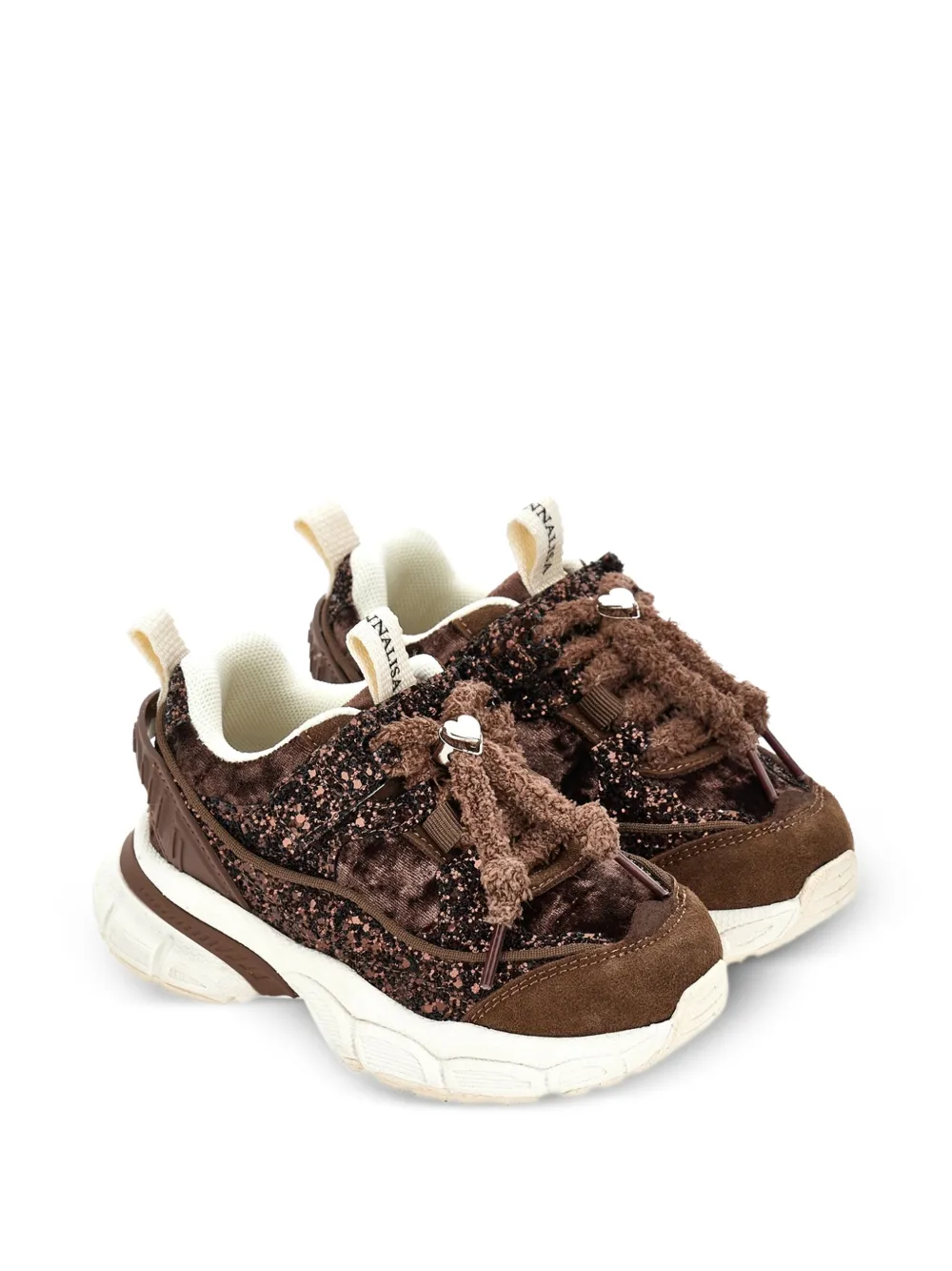 Monnalisa Sneakers verfraaid met glitters en hart hanger Bruin