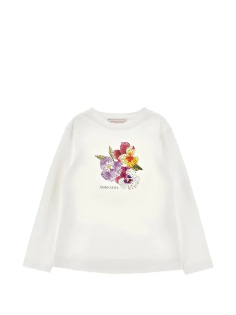 Monnalisa playera con detalles de strass y estampado floral