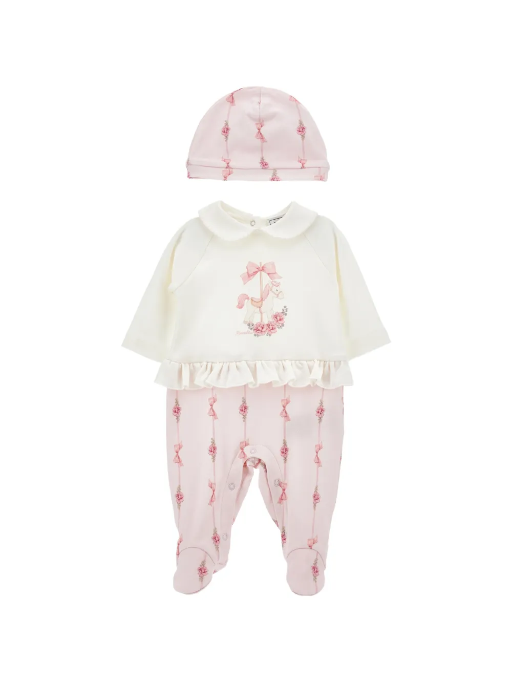 Monnalisa Gerüschtes Strampler-Set mit Karussell-Print - Rosa