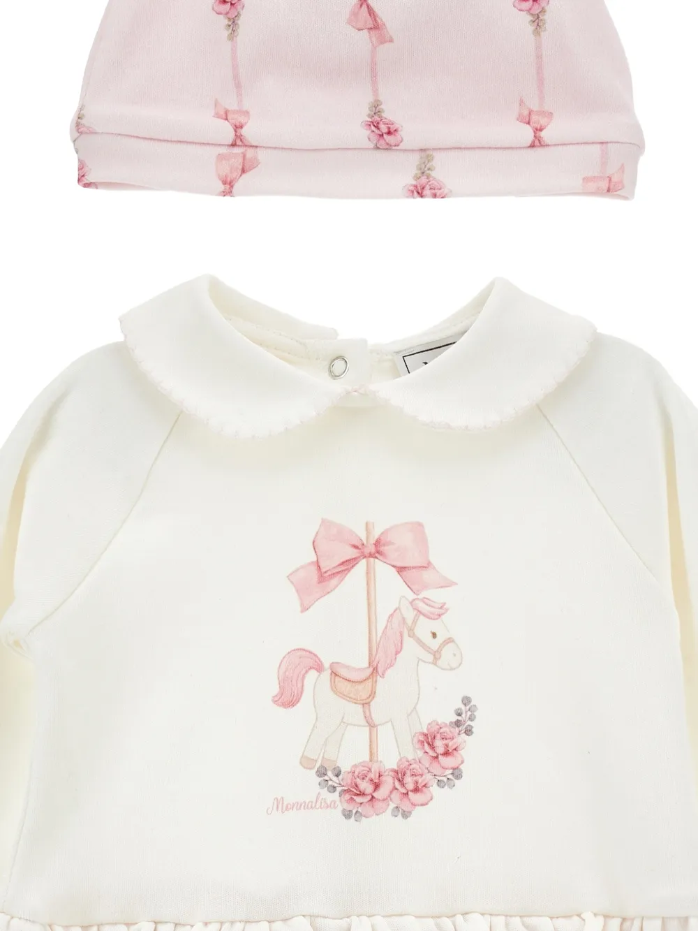 Monnalisa Romper met ruches en carrouselprint Roze