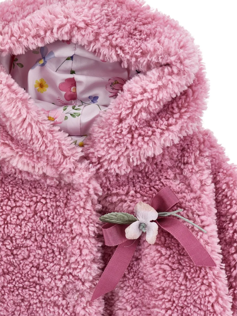 Monnalisa Jas met bloemapplicatie en capuchon Roze