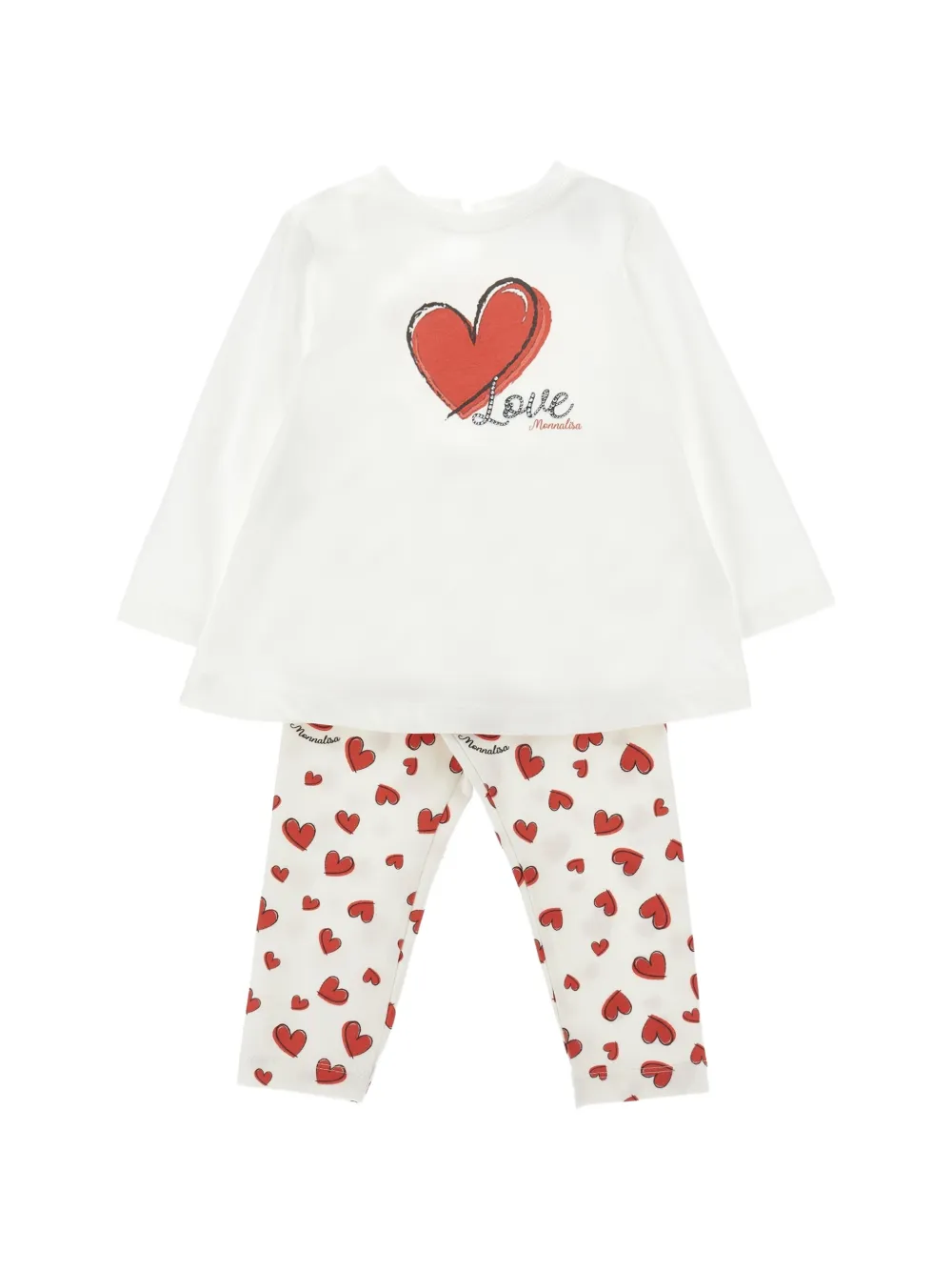 Monnalisa Set pantaloni e top con stampa a cuori - Bianco