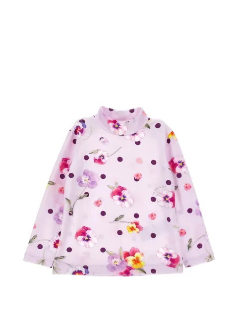 Monnalisa floral-print polka-dot T-shirt