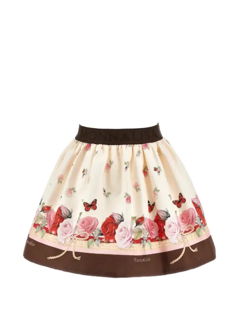 Monnalisa floral-print logo-waistband skirt