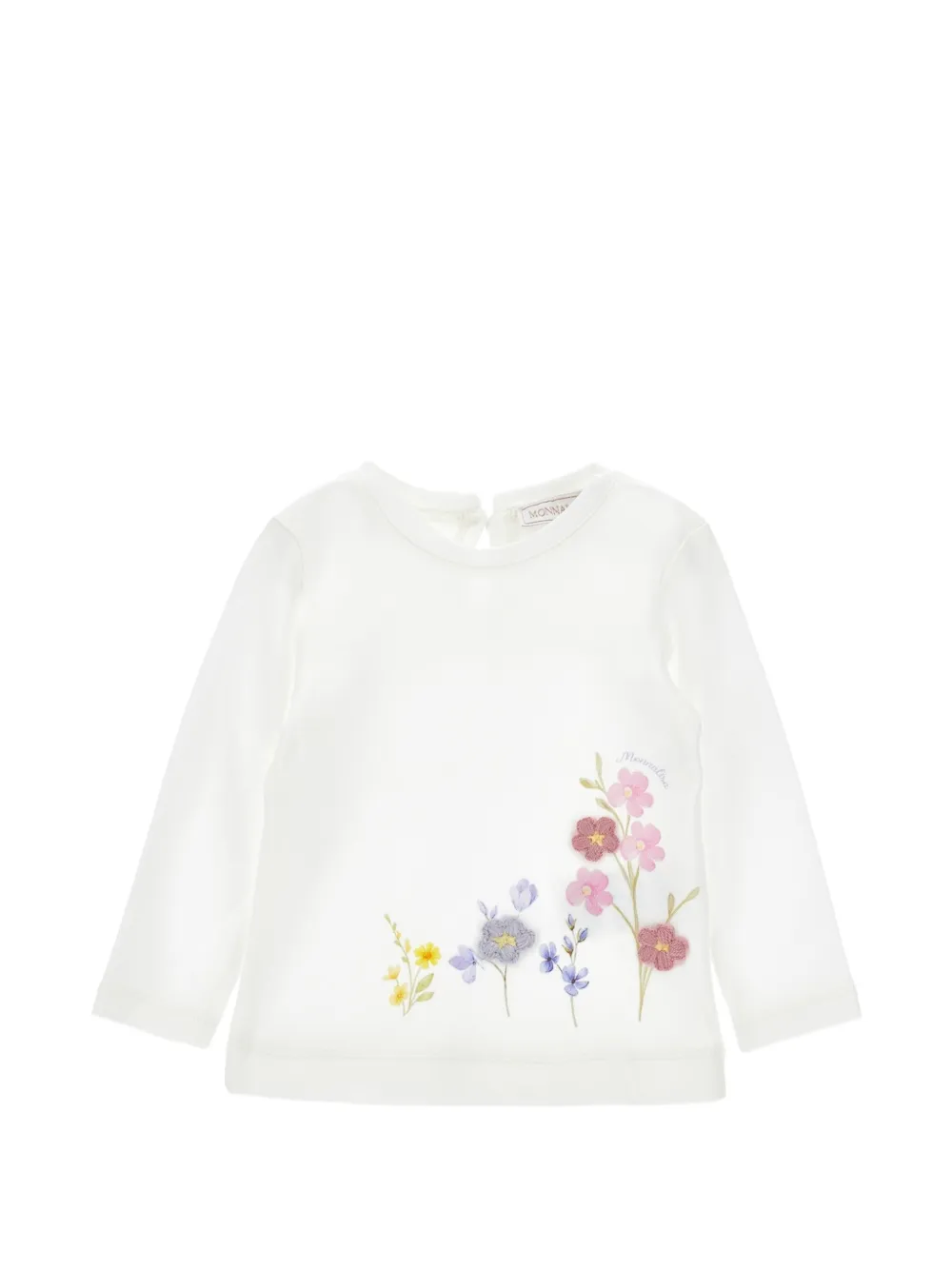 Monnalisa T-shirt con ricamo a fiori - Bianco