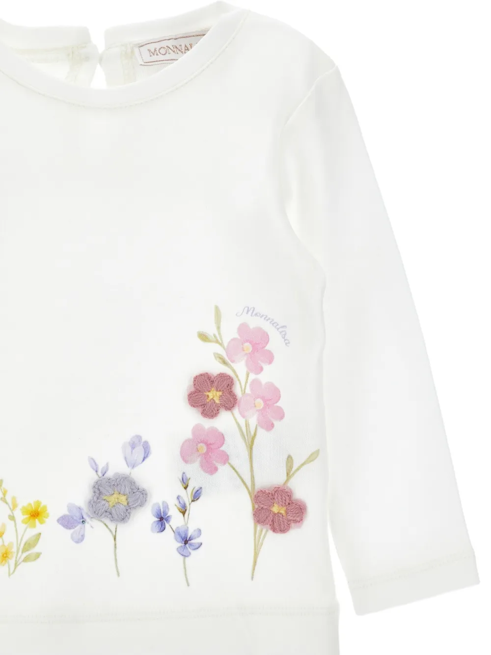 Monnalisa T-shirt met geborduurde bloemen Wit