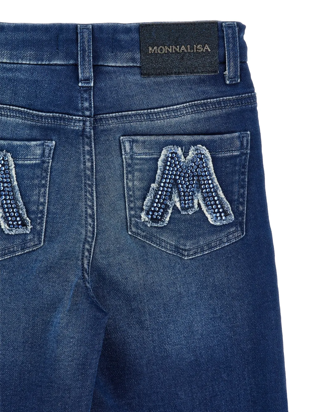 Monnalisa Jeans verfraaid met stras en wijde pijpen Blauw