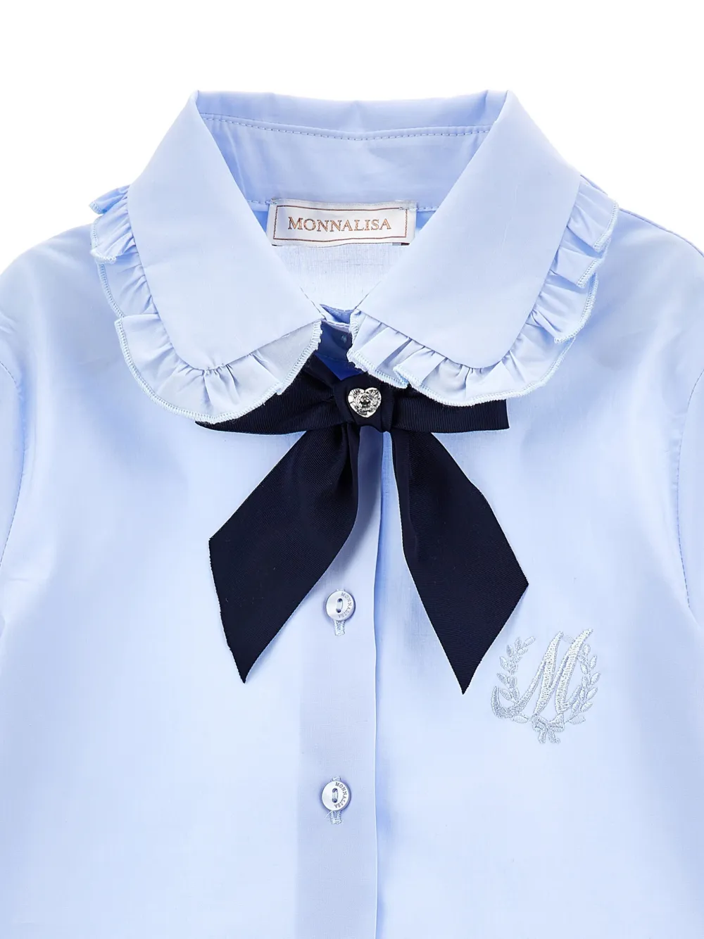 Monnalisa Blouse met ruchekraag en strikdetail Blauw