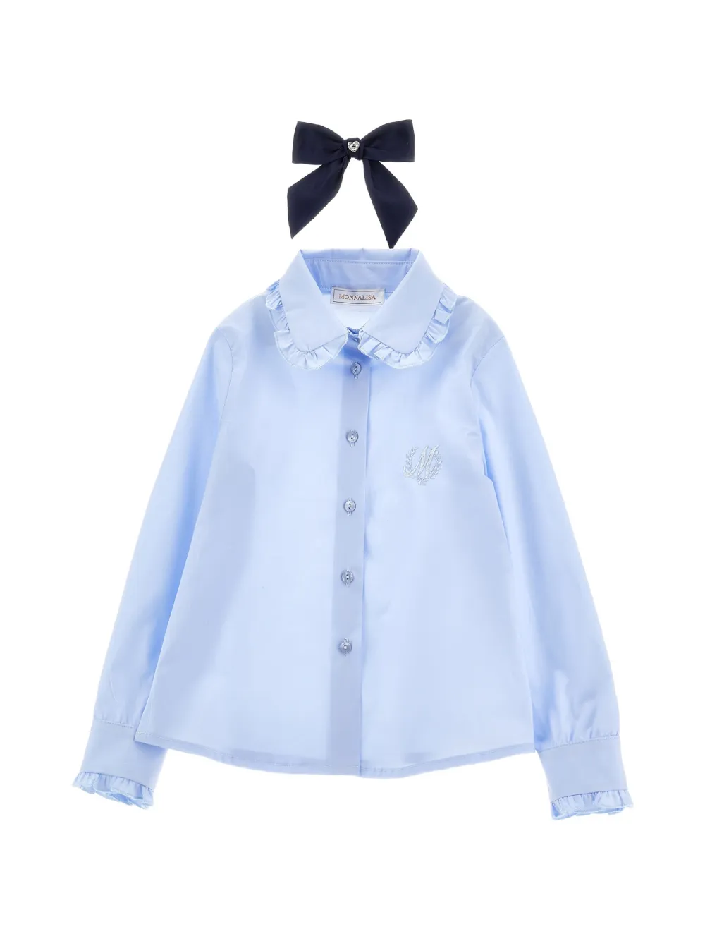 Monnalisa Blouse met ruchekraag en strikdetail Blauw