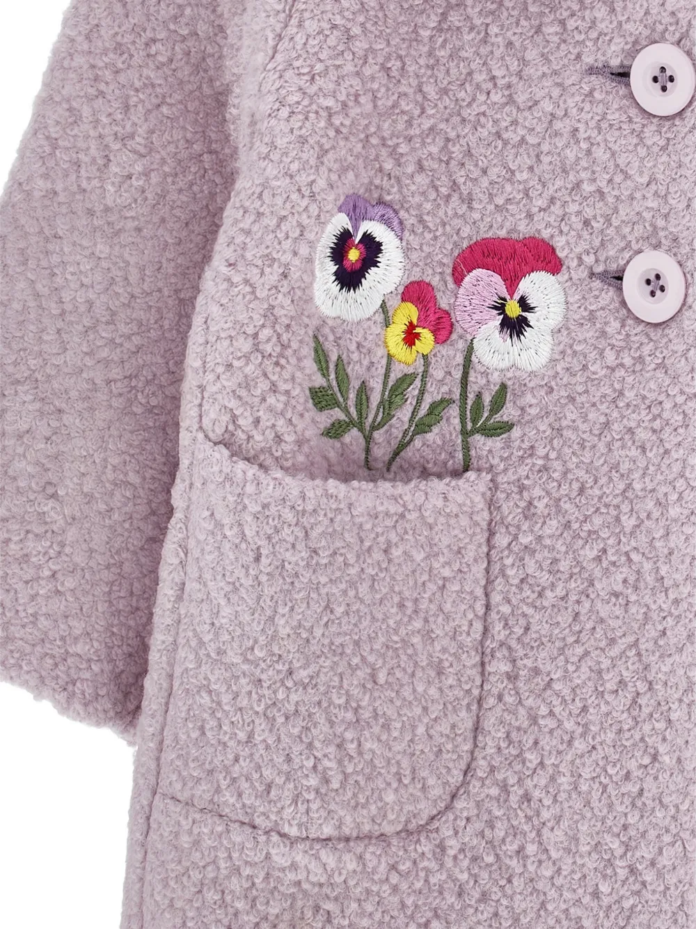 Monnalisa Bouclé jas met geborduurde bloemen Paars