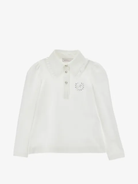 Monnalisa ruffle-trim rhinestone-embellished polo shirt