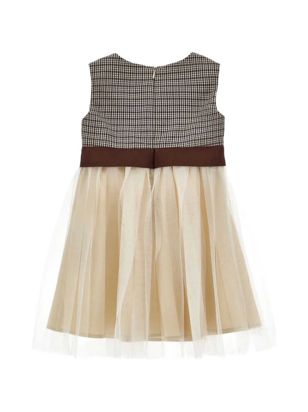 Monnalisa Jurk verfraaid met pailletten en pied-de-poule patroon Beige