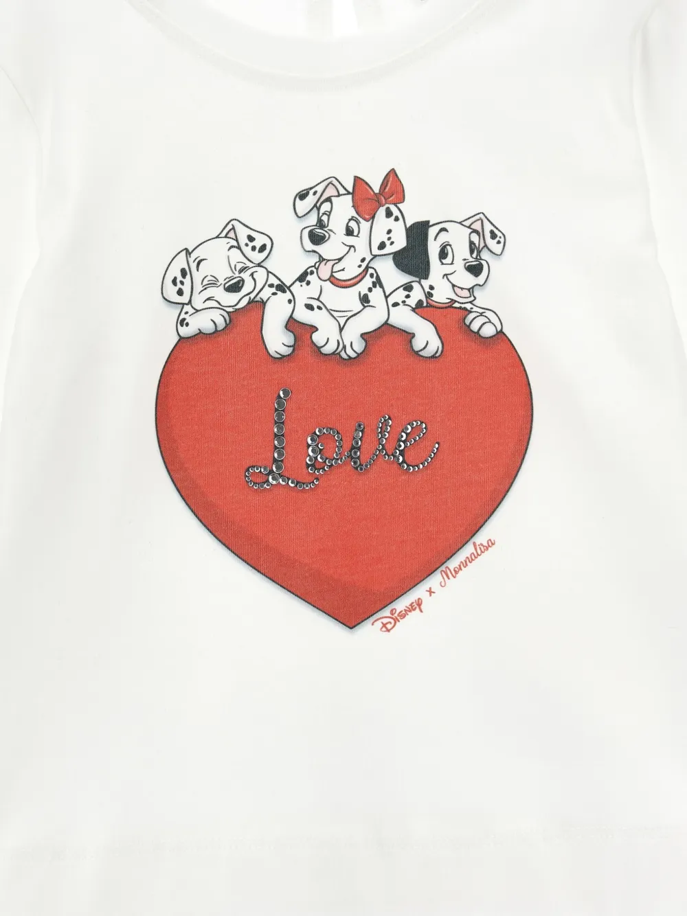 Monnalisa Hearts and Dalmatian T-shirt verfraaid met kristallen Wit