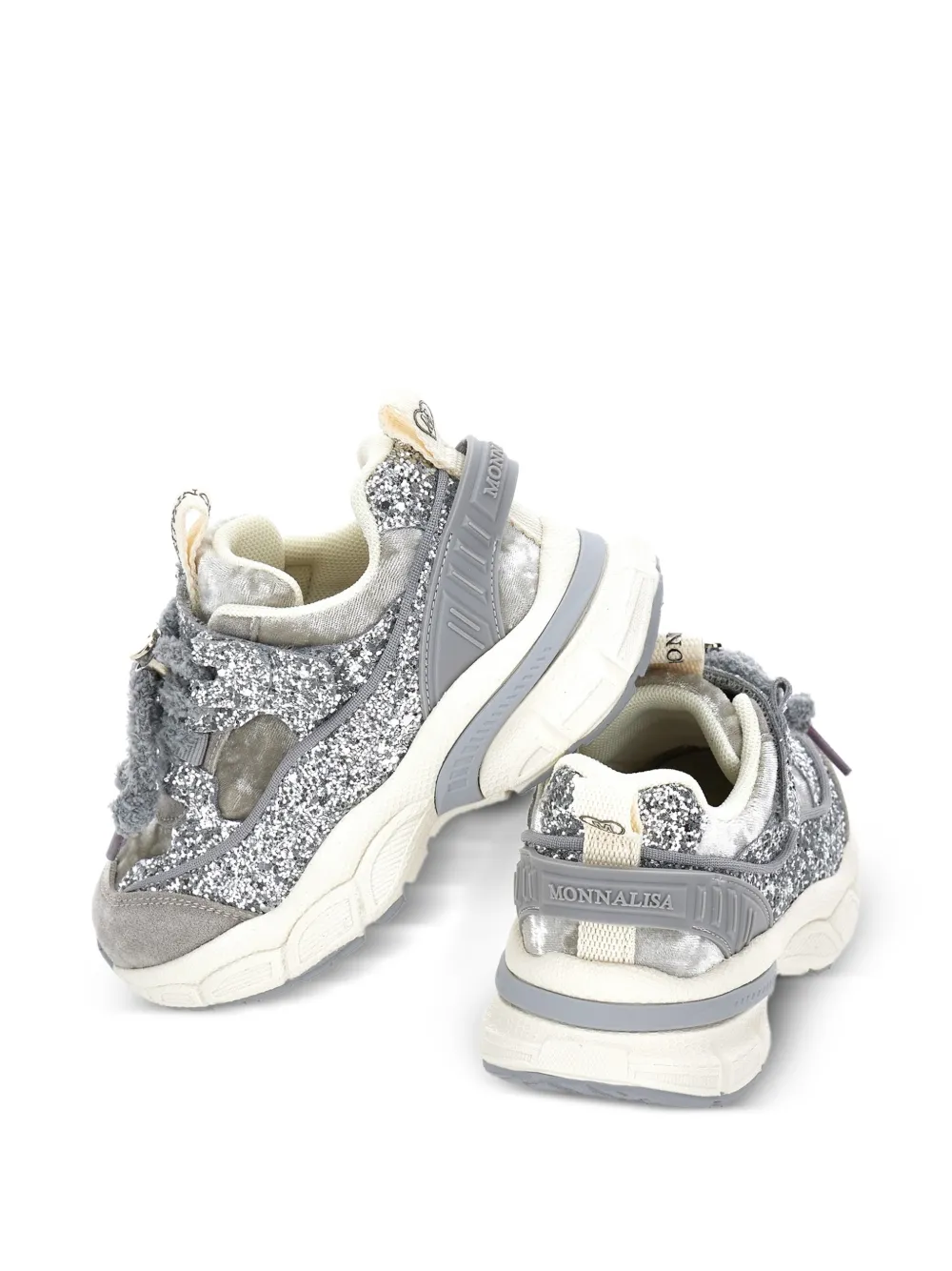Monnalisa Sneakers verfraaid met glitters en hartdetail Zilver