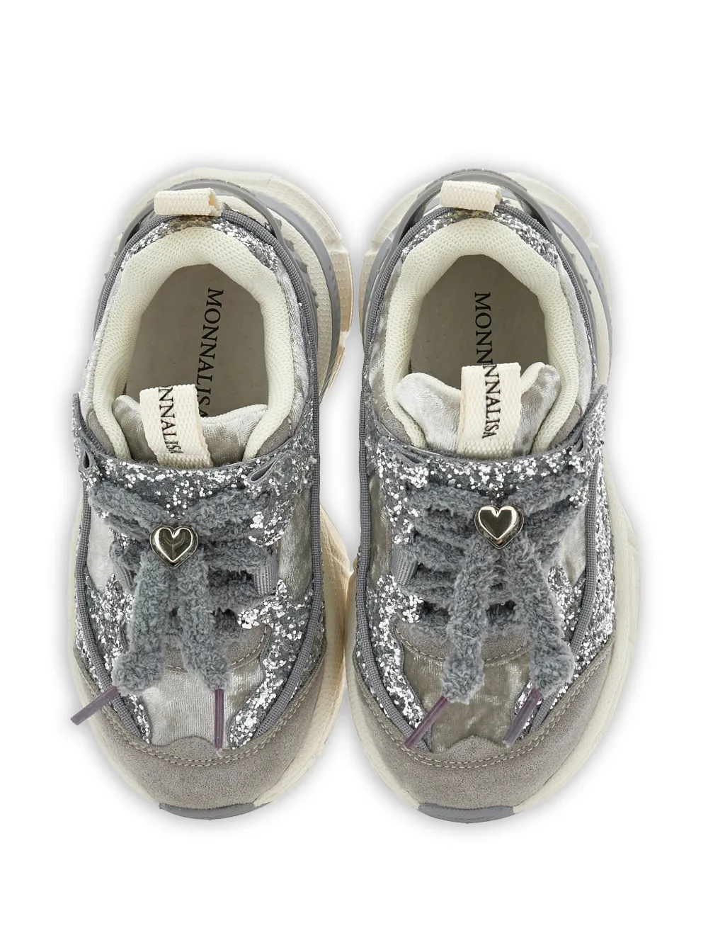Monnalisa Sneakers verfraaid met glitters en hartdetail Zilver
