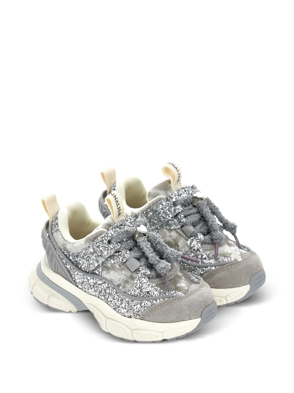 Monnalisa Sneakers verfraaid met glitters en hartdetail Zilver