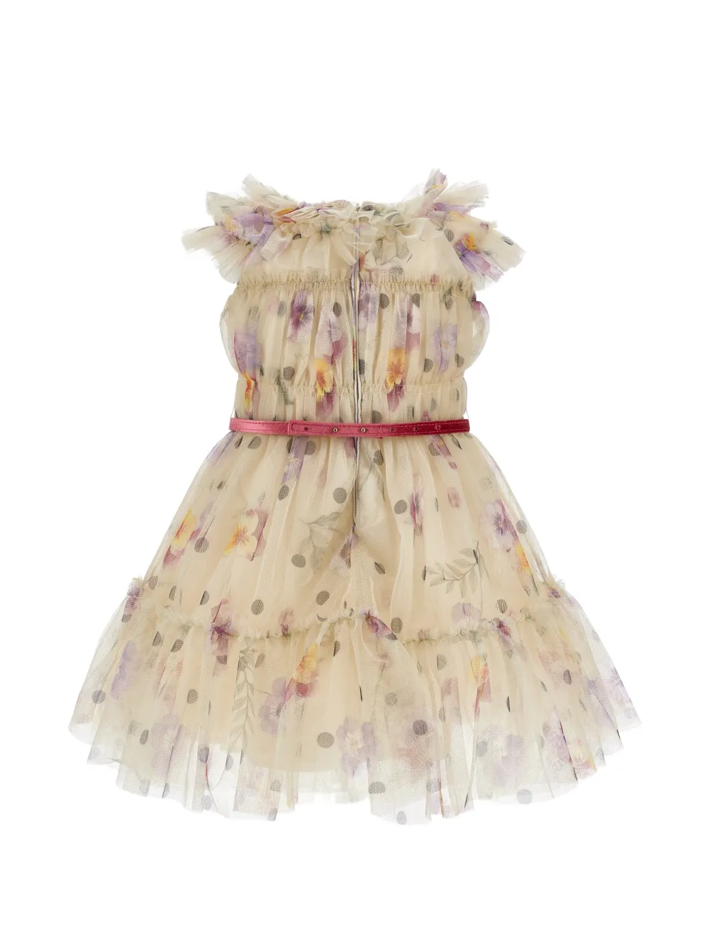 Monnalisa Jurk met bloemenprint en ruches Beige