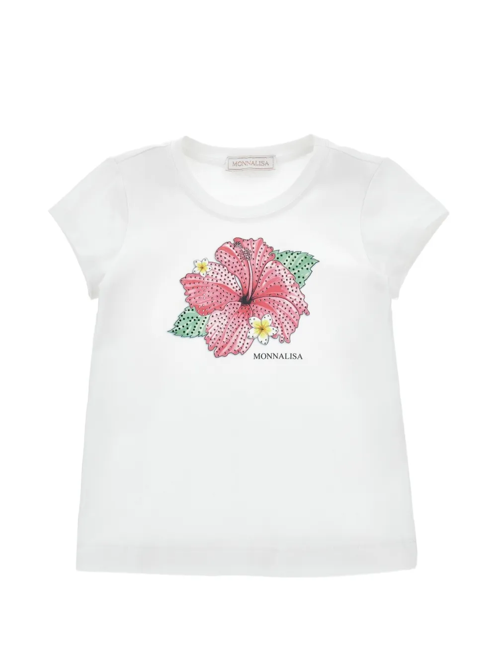 Monnalisa hibiscus-print rhinestone-embellished T-shirt - Bianco