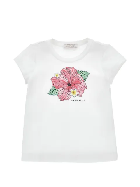 Monnalisa hibiscus-print rhinestone-embellished T-shirt