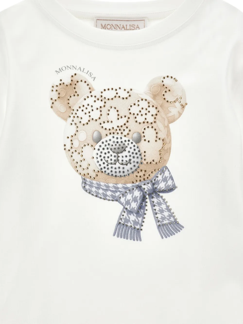 Monnalisa T-shirt verfraaid met stras en beerprint Wit