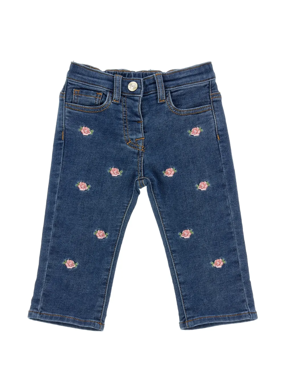 Monnalisa Jeans con ricamo a fiori - Blu