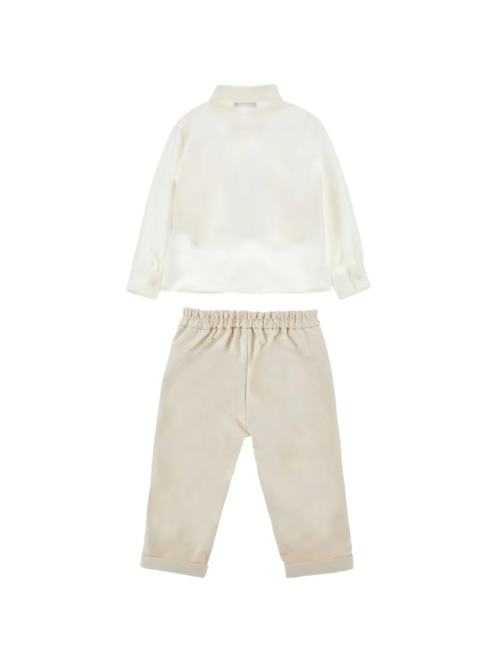 Monnalisa Broek set met dubbele rij knopen en vlinderstrik Beige