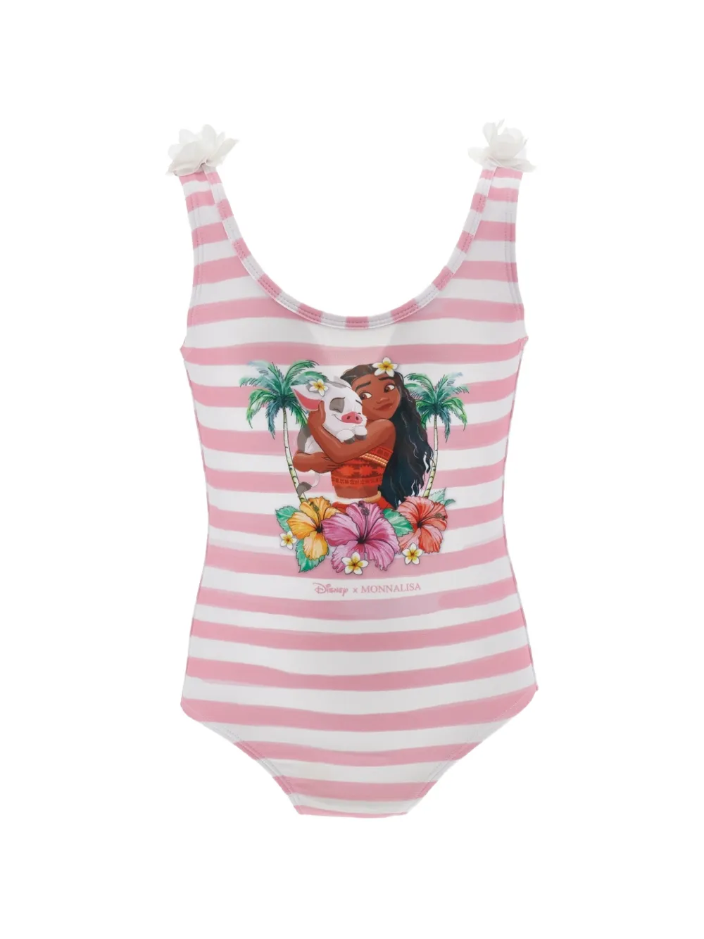 Monnalisa floral-appliqué striped swimsuit - Rosa