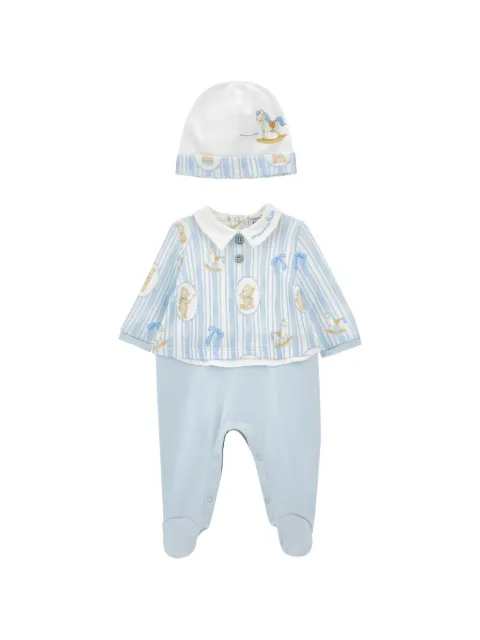 Monnalisa teddy-bear print striped pajamas and beanie set
