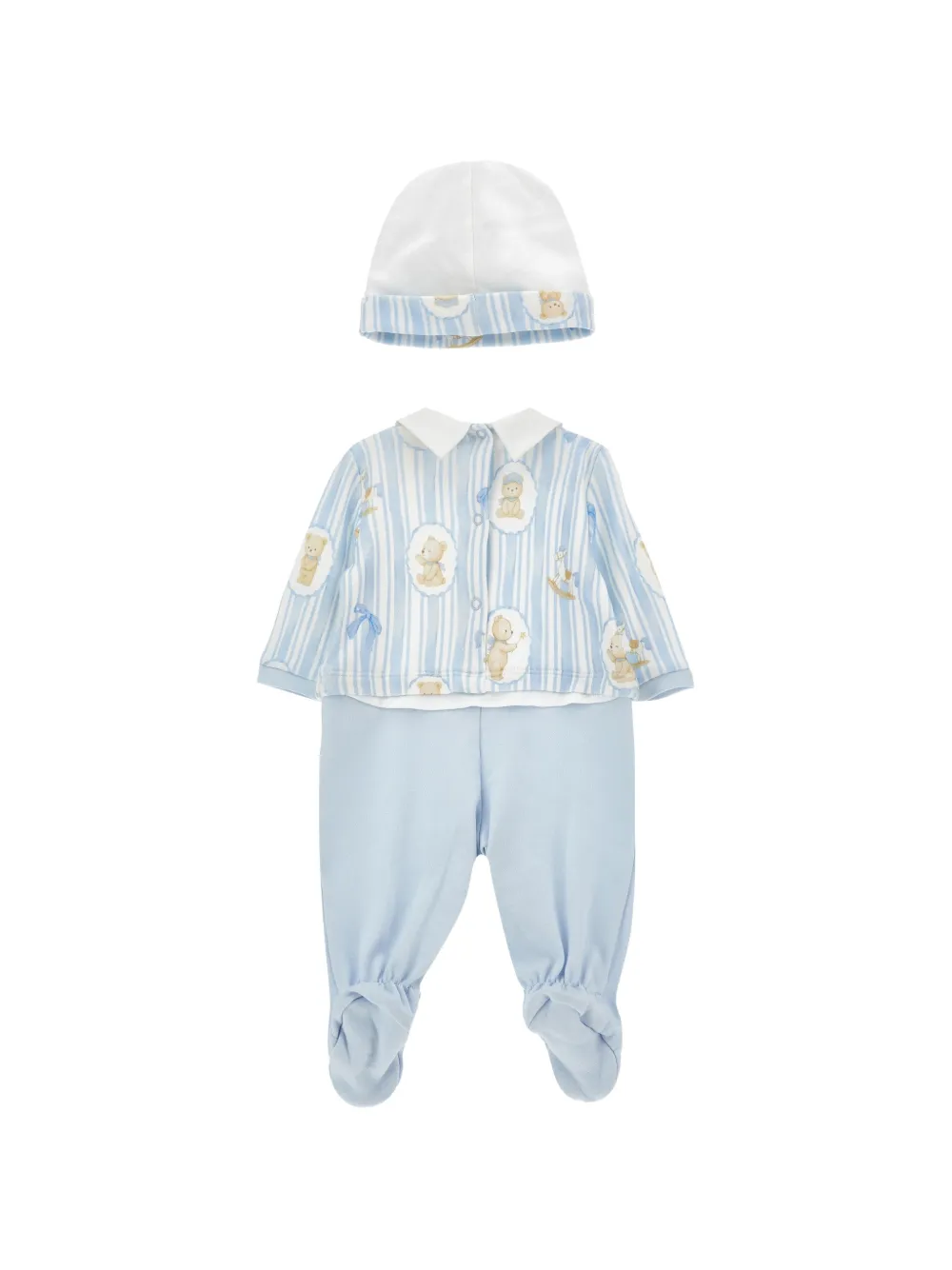 Monnalisa Gestreepte pyjama en muts met teddybeerprint Blauw