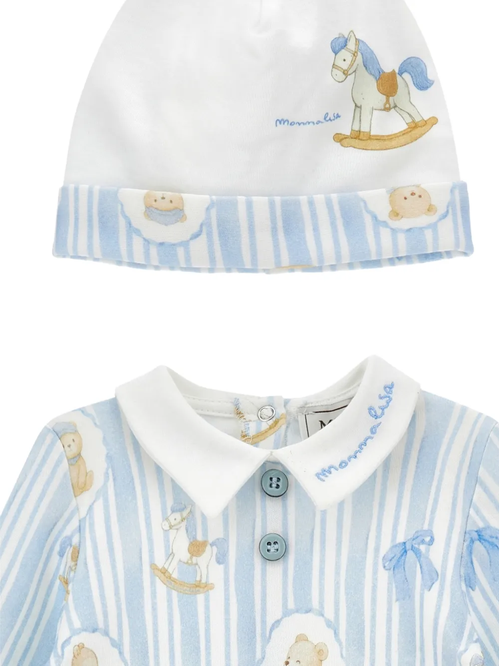 Monnalisa Gestreepte pyjama en muts met teddybeerprint Blauw