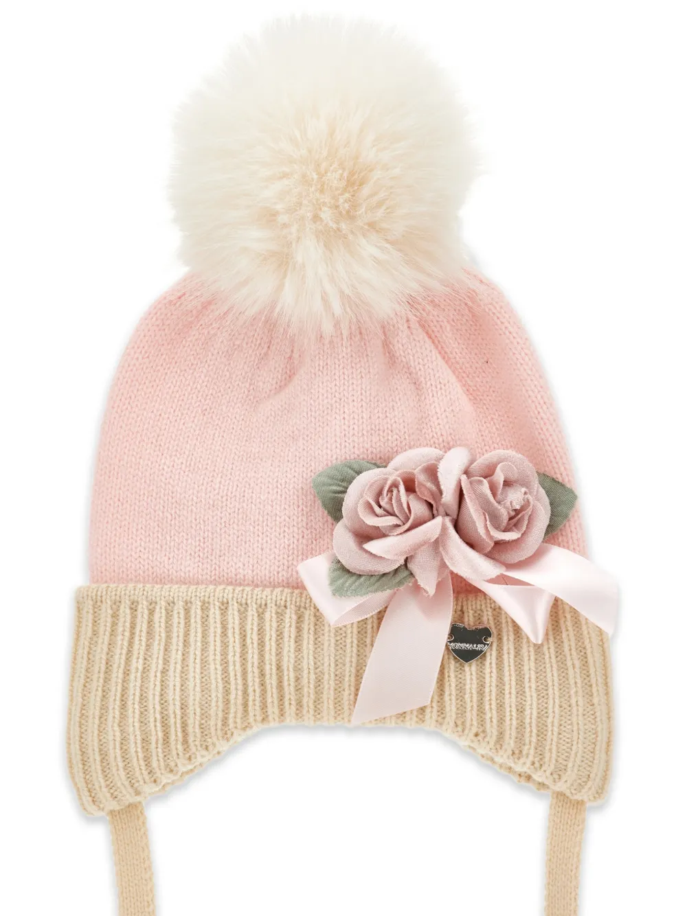 Monnalisa Muts verfraaid met bloemen en pompon Roze