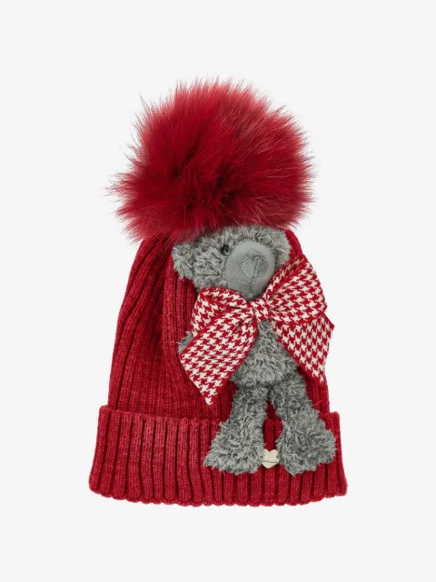 Monnalisa teddy bear-appliqué pompom beanie hat