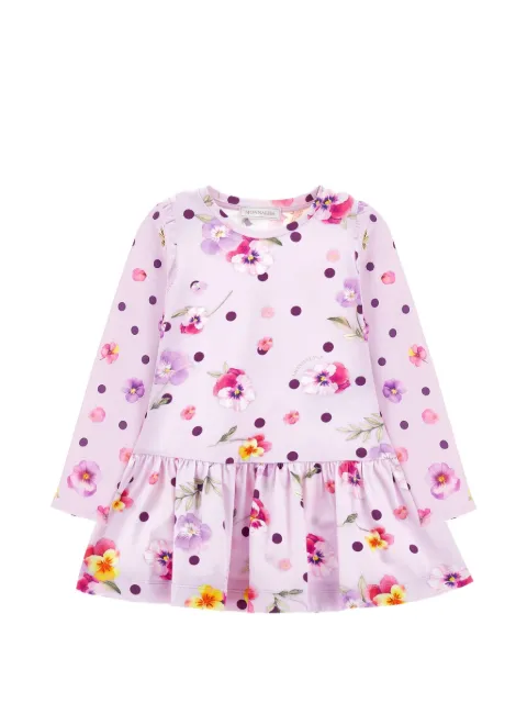 Monnalisa floral-print polka-dot dress