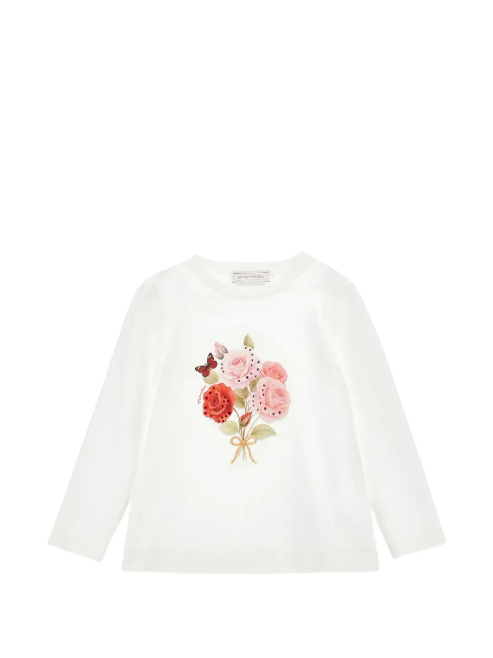 Monnalisa T-shirt a fiori con strass - Bianco