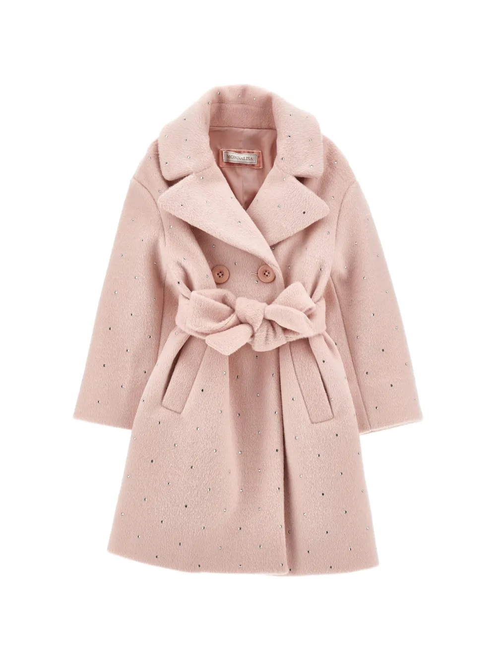 Monnalisa Cappotto con cintura con strass - Rosa