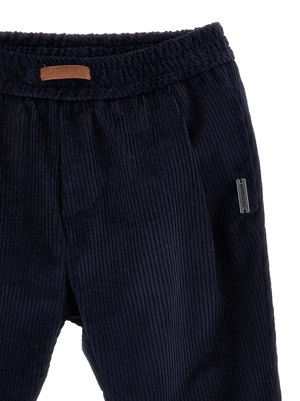 Monnalisa Ribfluwelen broek met logoplakkaat Blauw