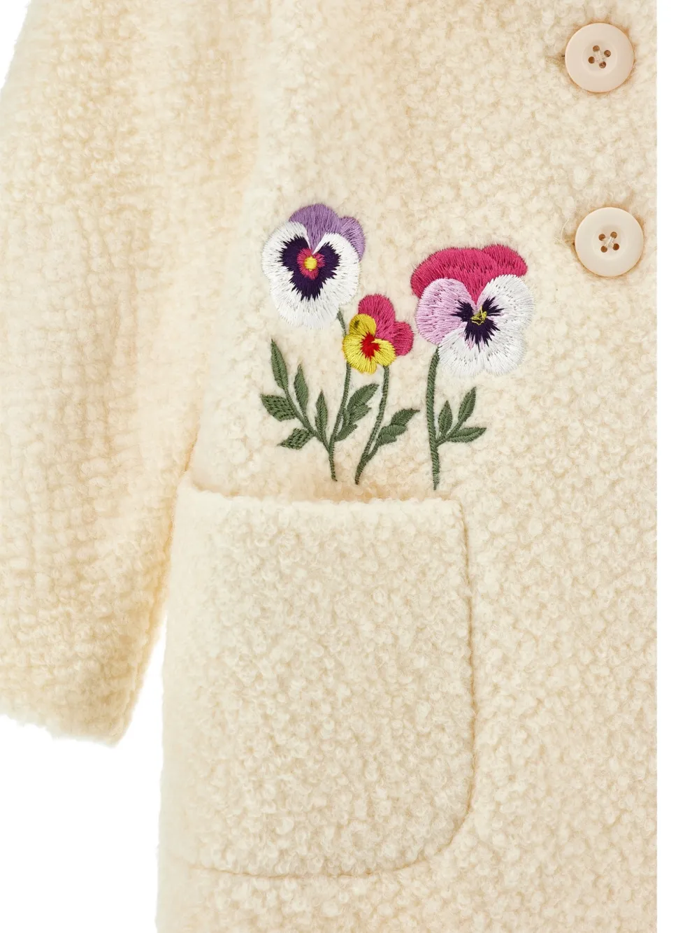 Monnalisa Bouclé jas met geborduurde bloemen Beige