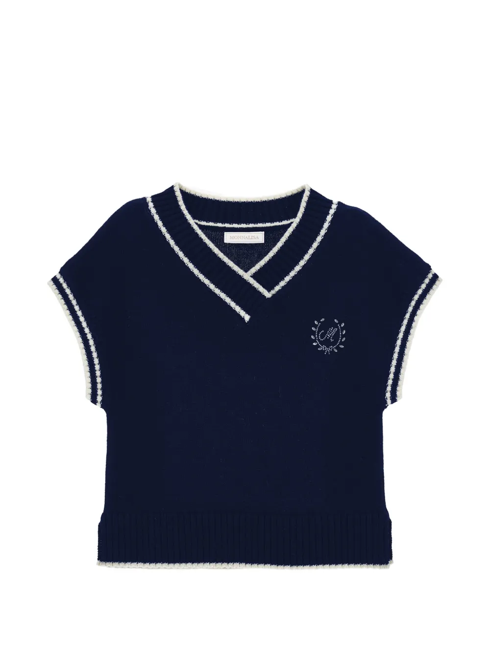 Monnalisa rhinestone-logo striped-trim sweater - Blu