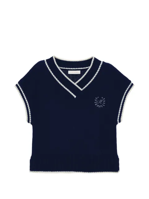 Monnalisa rhinestone-logo striped-trim sweater