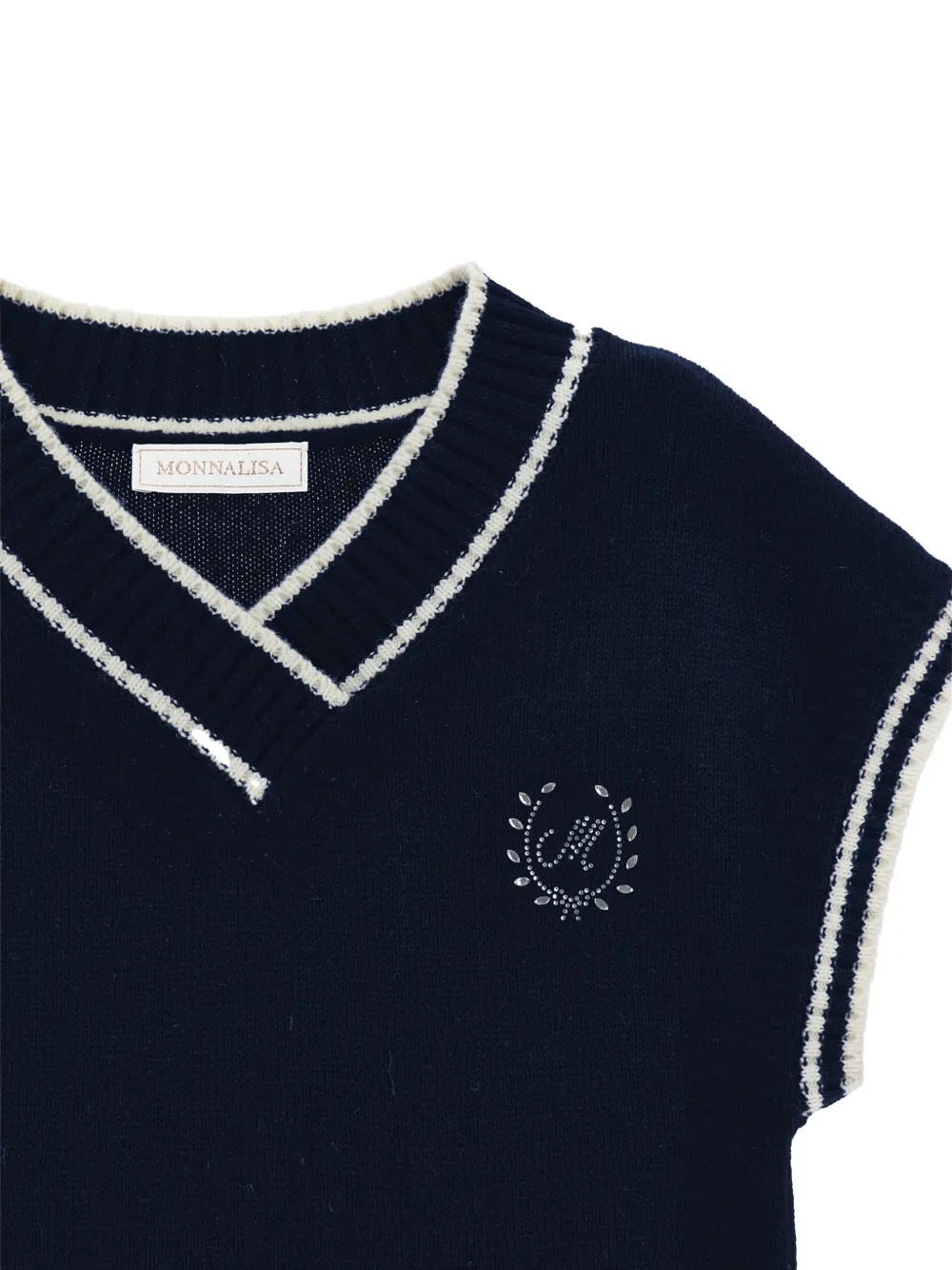 Monnalisa Trui met logo van stras en gestreepte afwerking Blauw